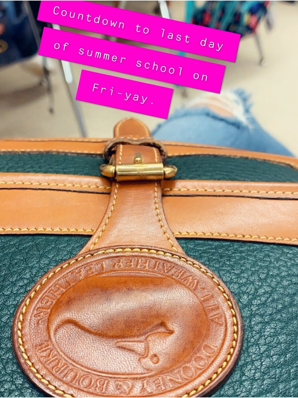 Dooney & Bourke Green Pebbled Leather Satchel with Tan Trim